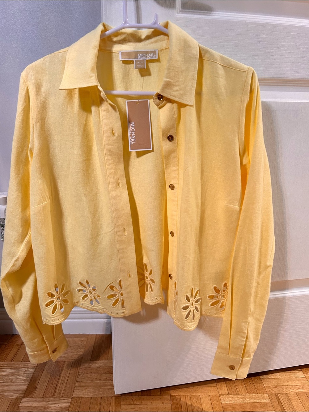 Michael Kors Yellow Eyelet Linen Shirt
